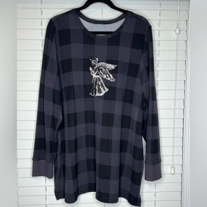 Quacker Factory soft knit Buffalo plaid tunic w/sequin Angel grey/black
